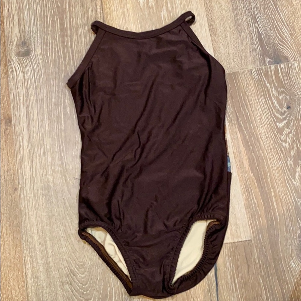 Brown tank leotard, beautiful sheer back design.